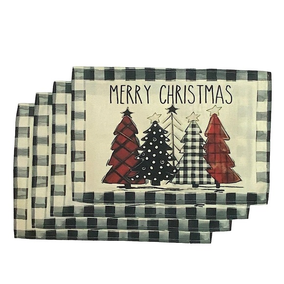 Christmas Placemats Primitive Farmhouse Buffalo Plaid Check Neutral  17.5 X 12 - Picture 2 of 14
